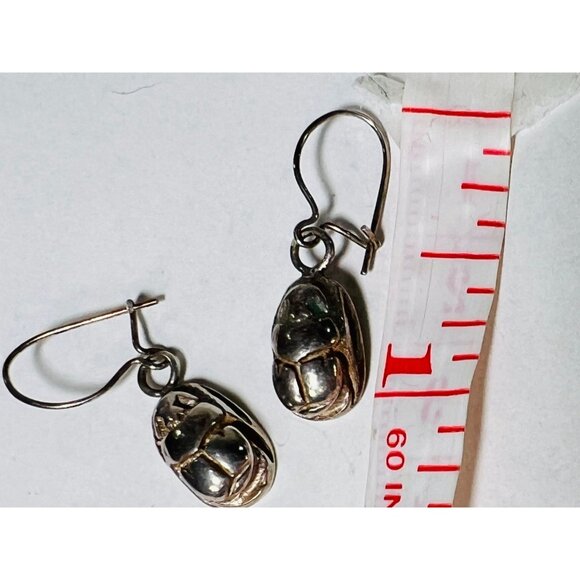 Vtg Egyptian Revival Scarab Dangle Reversible Earrings Hieroglyphics Falcon - Picture 8 of 8